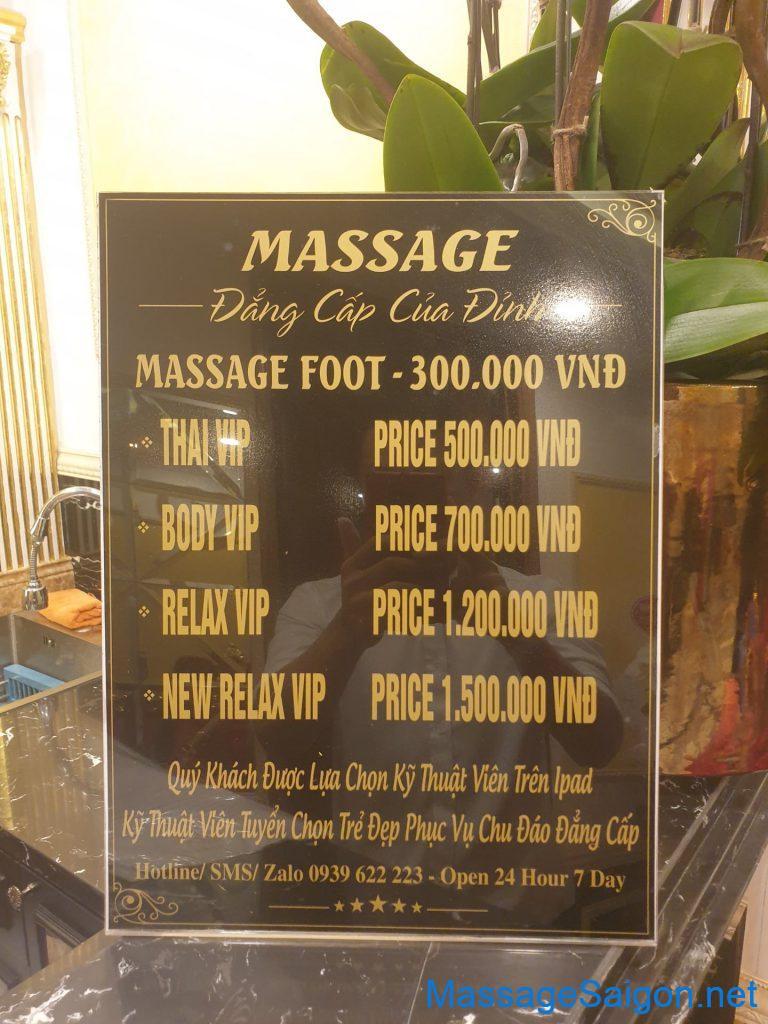 Bảng giá massage tại quận 1